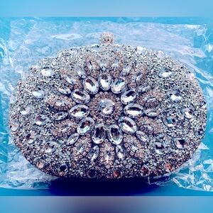 Silver Rhinestone flower clutch